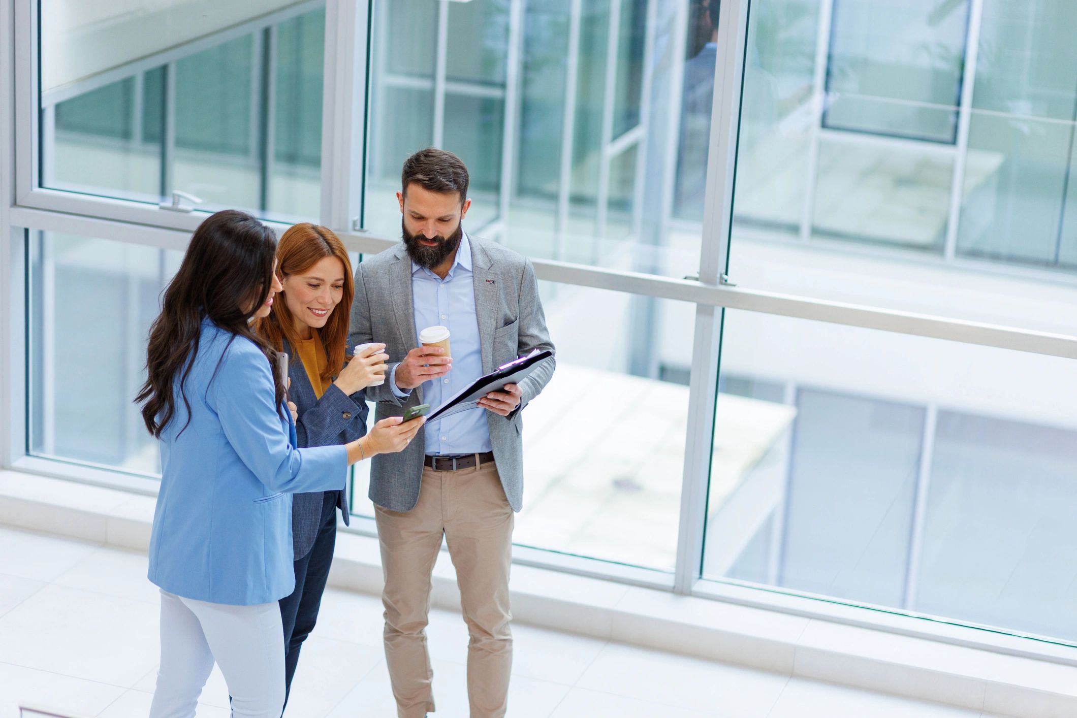 Business professionals collaborating in a modern office